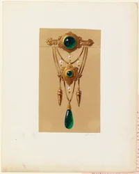 Entwurf für eine Gold- und Cabochon-Edelstein-Brosche